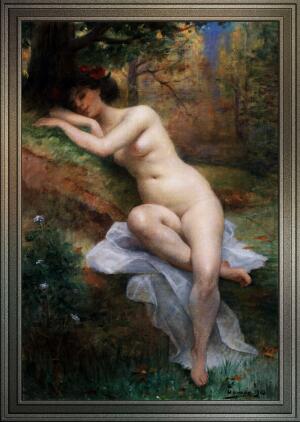 Female Nude In Forest Landscape by Adrien Henri Tanoux